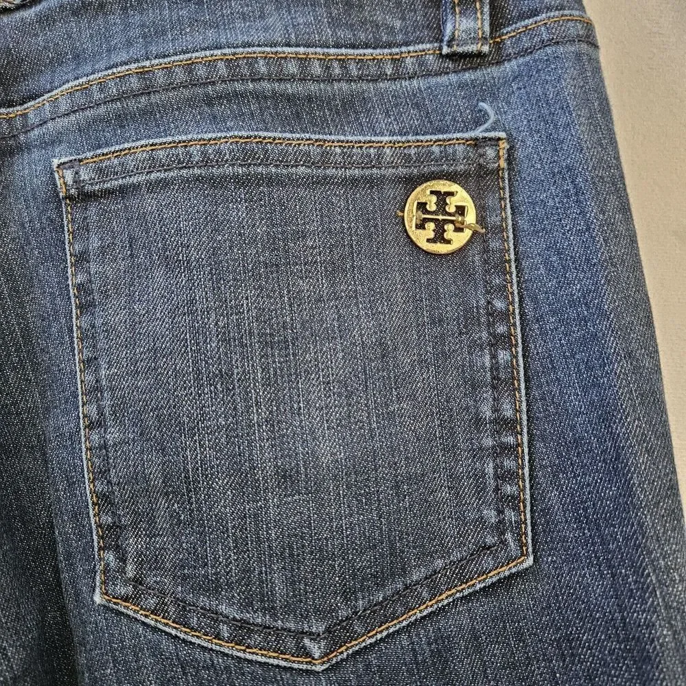 Tory Burch Jeans Womens 31x25.75 Cropped Jean Straight Blue Dark Wash Mid Rise - Picture 12 of 15